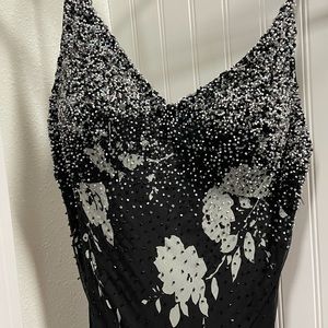 Lilli Rubin size 10 silk and beaded black/gray party dress & matching scarf/cape